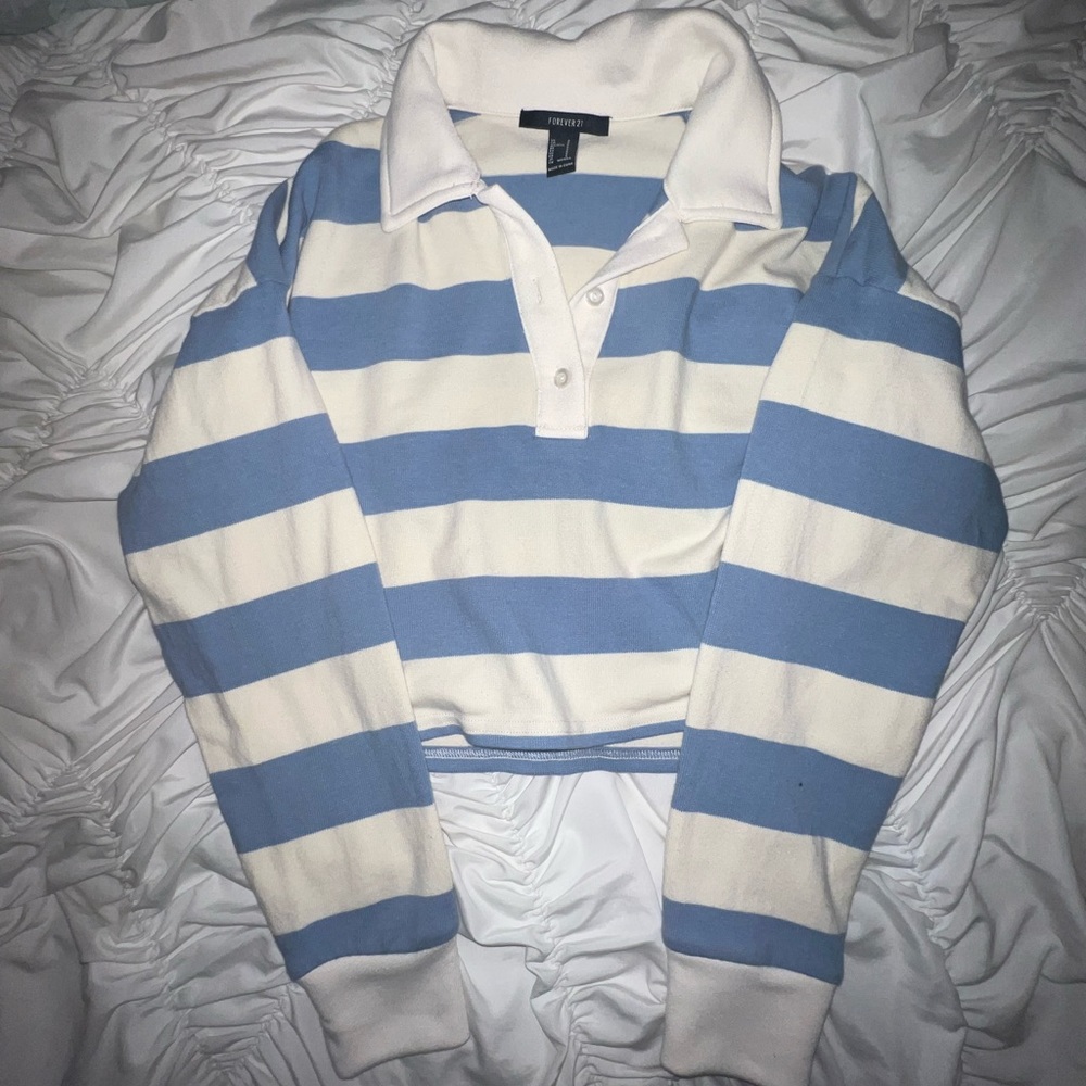 Forever 21 Blue/White Rugby Shirt, Size Small